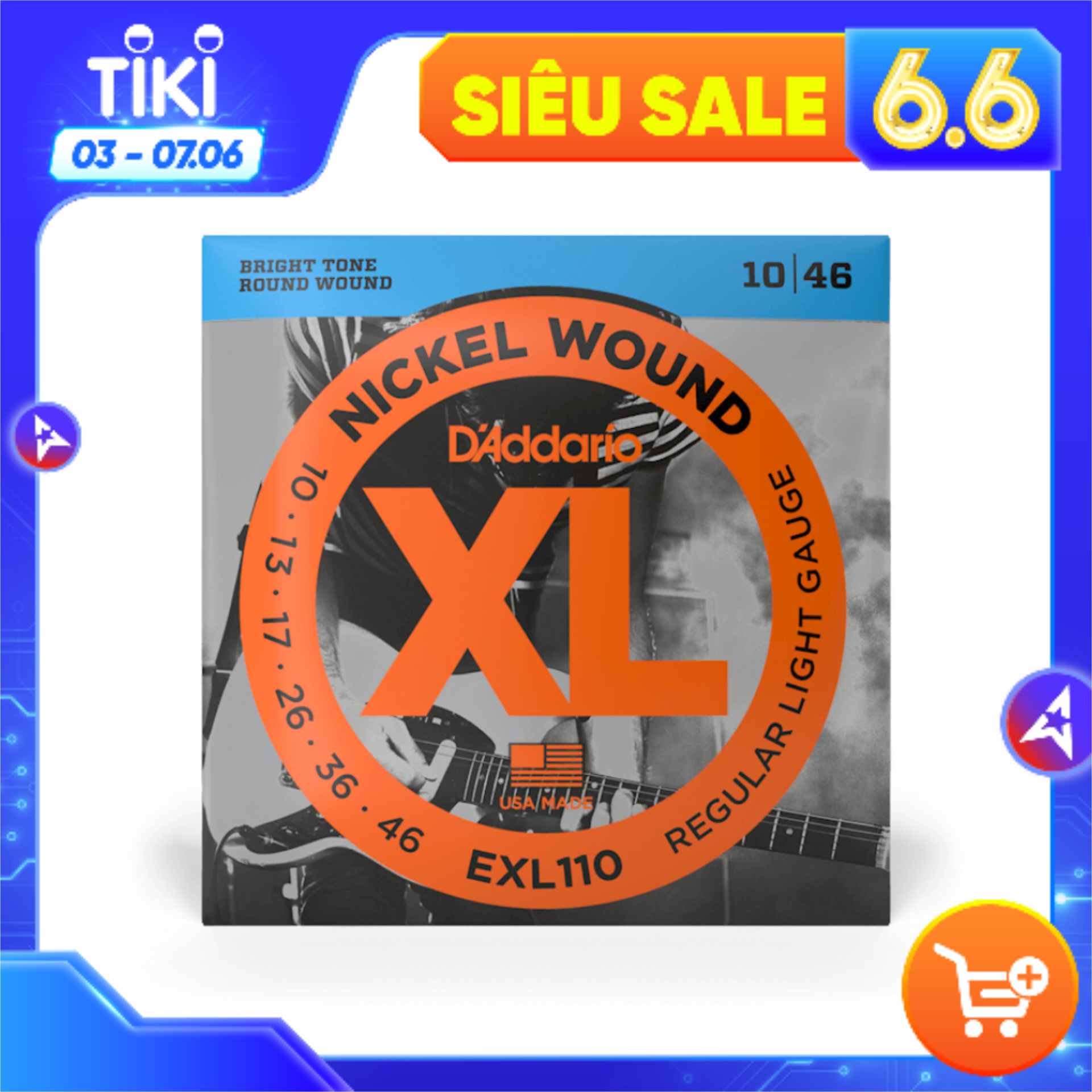 Bộ Dây Đàn Guitar Electric D'Addario EXL110 Nickel Wound, Regular Light 10-46 - Hàng Chính Hãng