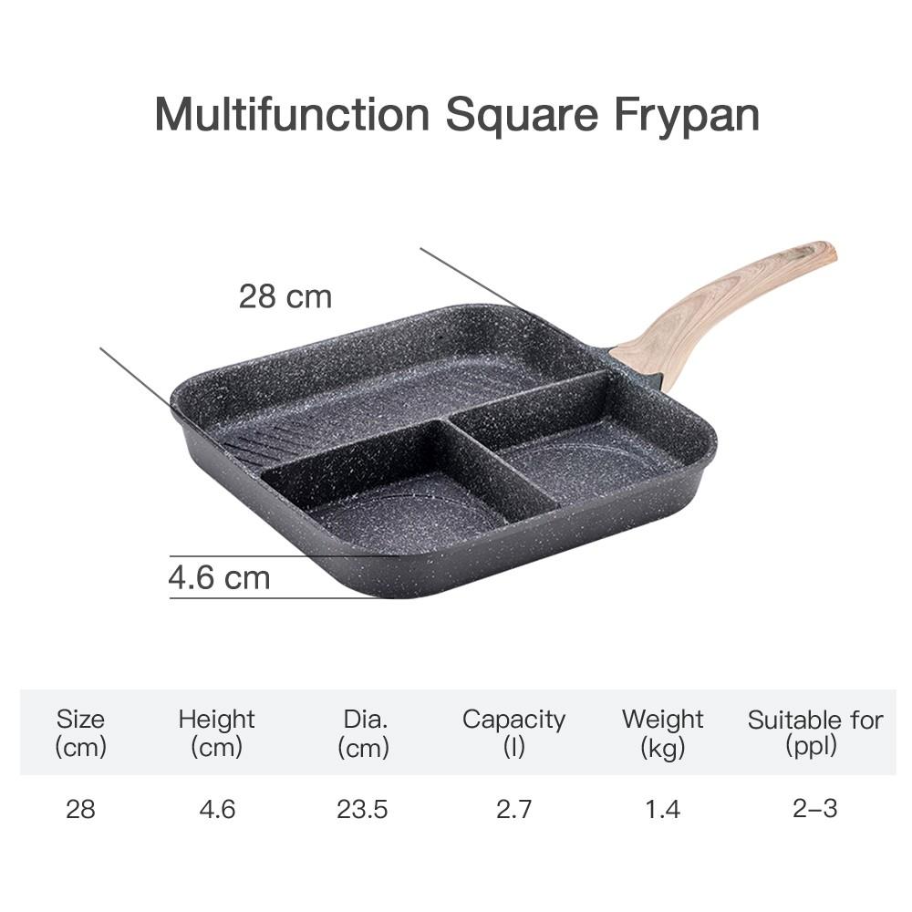 Chảo chống dính đa năng 3 trong 1 Carote Essential Woody 3 in 1 Multipan 28cm Chảo ăn sáng Chảo vuông đa năng