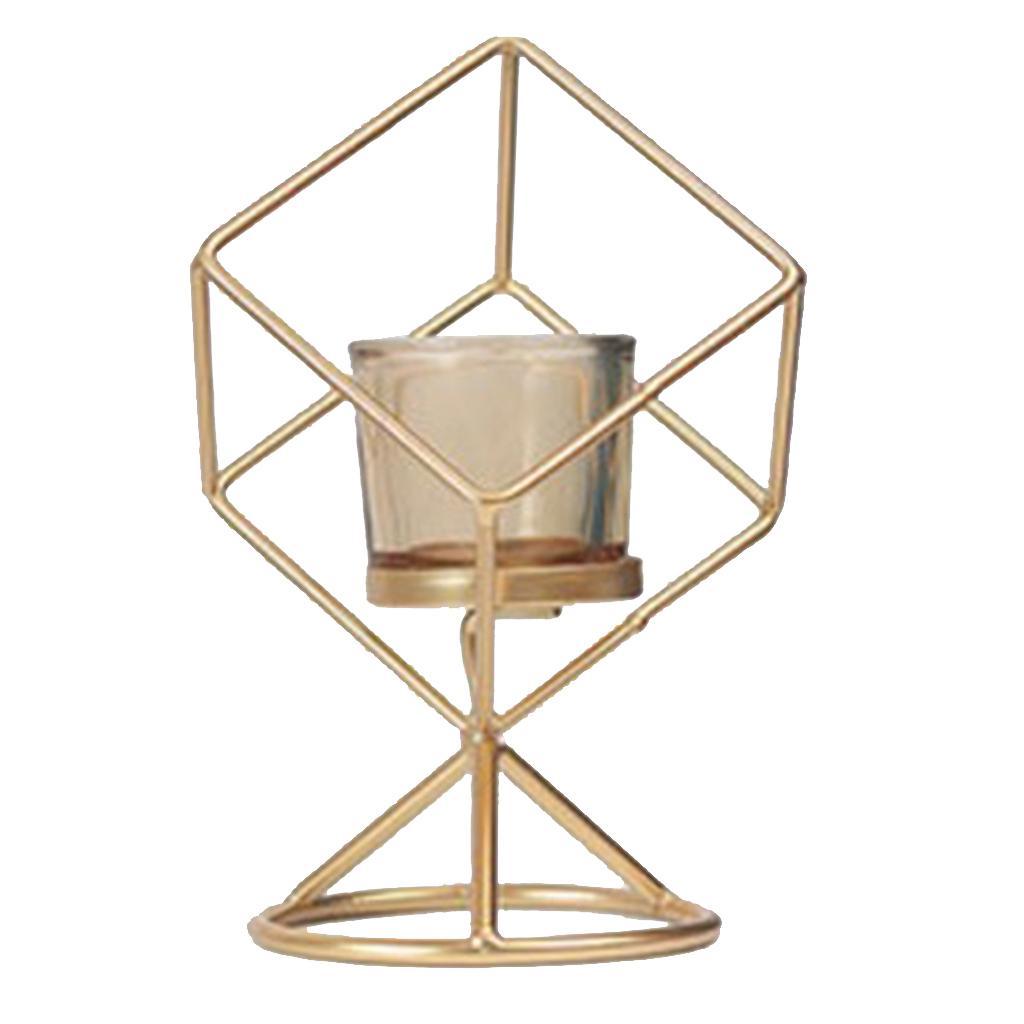 Nordic Style Geometric Candle Holder Stand with Glass Cup Golden