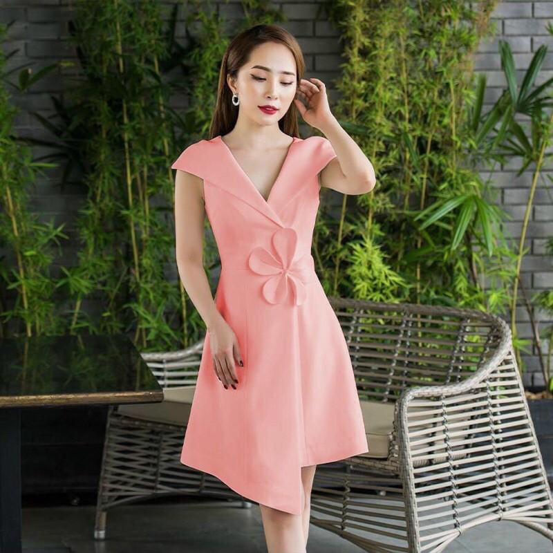 ĐẦM CHỮ A TÀ ĐẮP CHÉO ĐÍNH HOA LILY PHA LÊ ( ẢNH VÀ VIDEO THẬT 1000