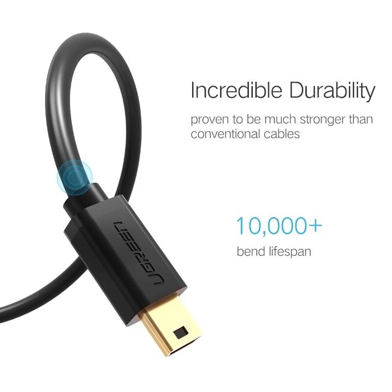 Ugreen UG10386US132TK 3M màu Đen Cáp sạc truyền dữ liệu USB 2.0 sang MINI USB đầu mạ vàng - HÀNG CHÍNH HÃNG
