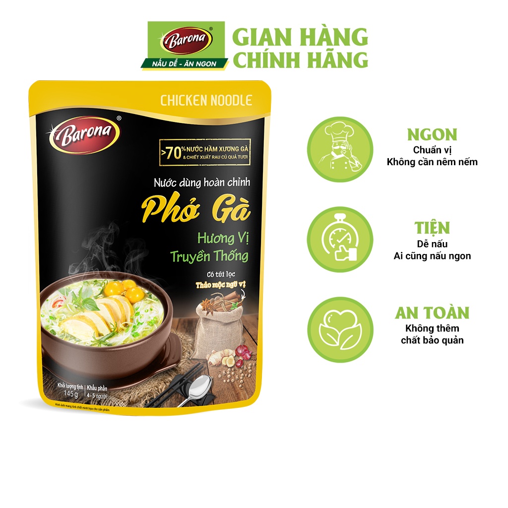 Combo 2 Gói Nước dùng Phở Gà Barona 145g, tặng tiêu hạt