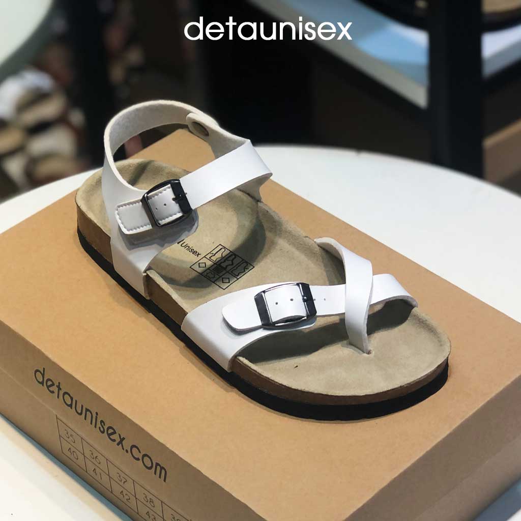 Giày Đế Trấu Xỏ Ngón Sandal Quai Hậu Nữ Detaunisex Màu Trắng - SATA22T