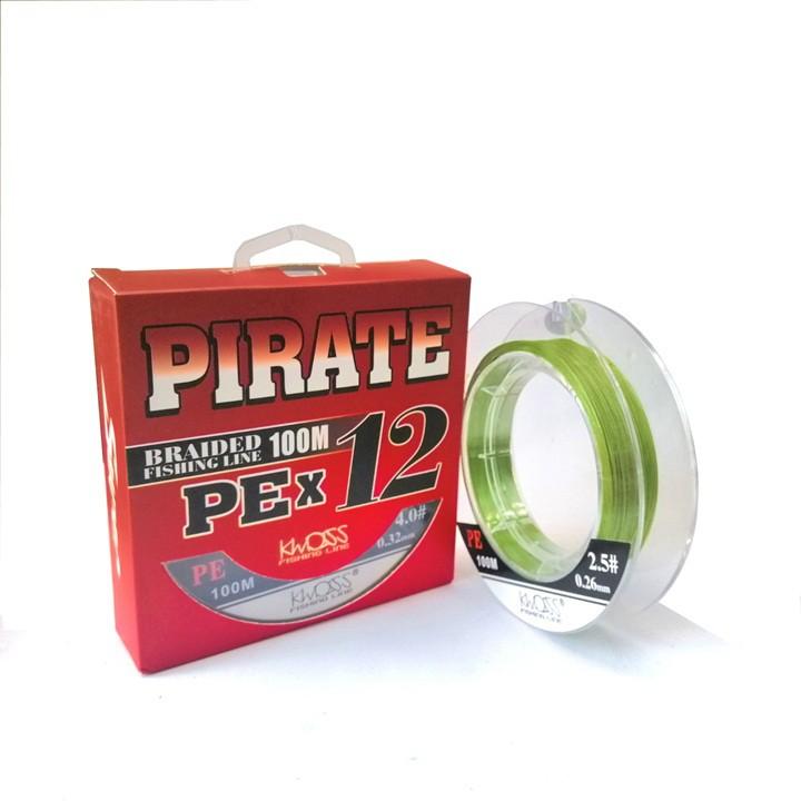 Dây dù câu cá PE X12 PIRATE (12 lõi) 100m Siêu bền Siêu mịn Siêu tải màu xanh lá 2 tầng chống thấm DC-6