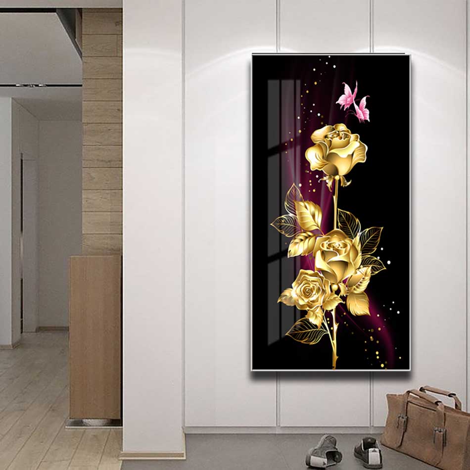 Tranh mica cao cấp Hoa hồng vàng kim - MK003