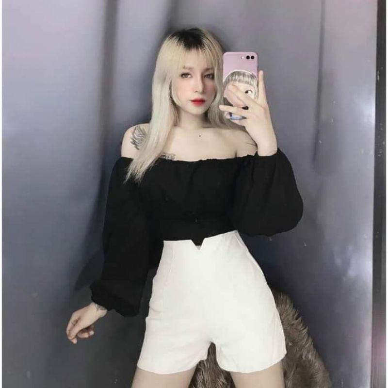 Áo tay phồng tiểu thư cột nơ sau lưng có mút ngực