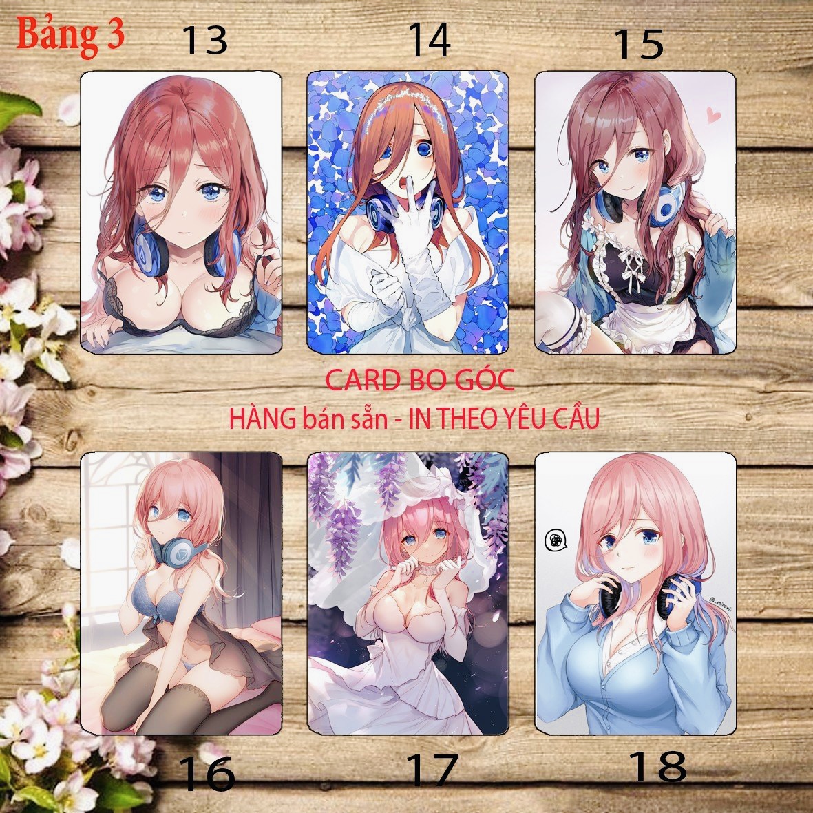 Card bo góc Nakano Miku 6 ảnh khác nhau/ Thẻ card Nakano Miku Gotoubun no Hanayome nhà có 5 nàng dâu