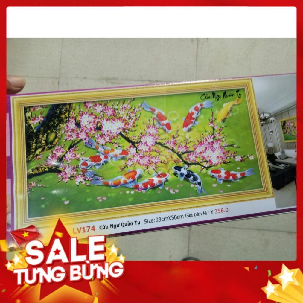 Tranh đính đá cao cấp cửu ngư quần tụ KT 99x50cm