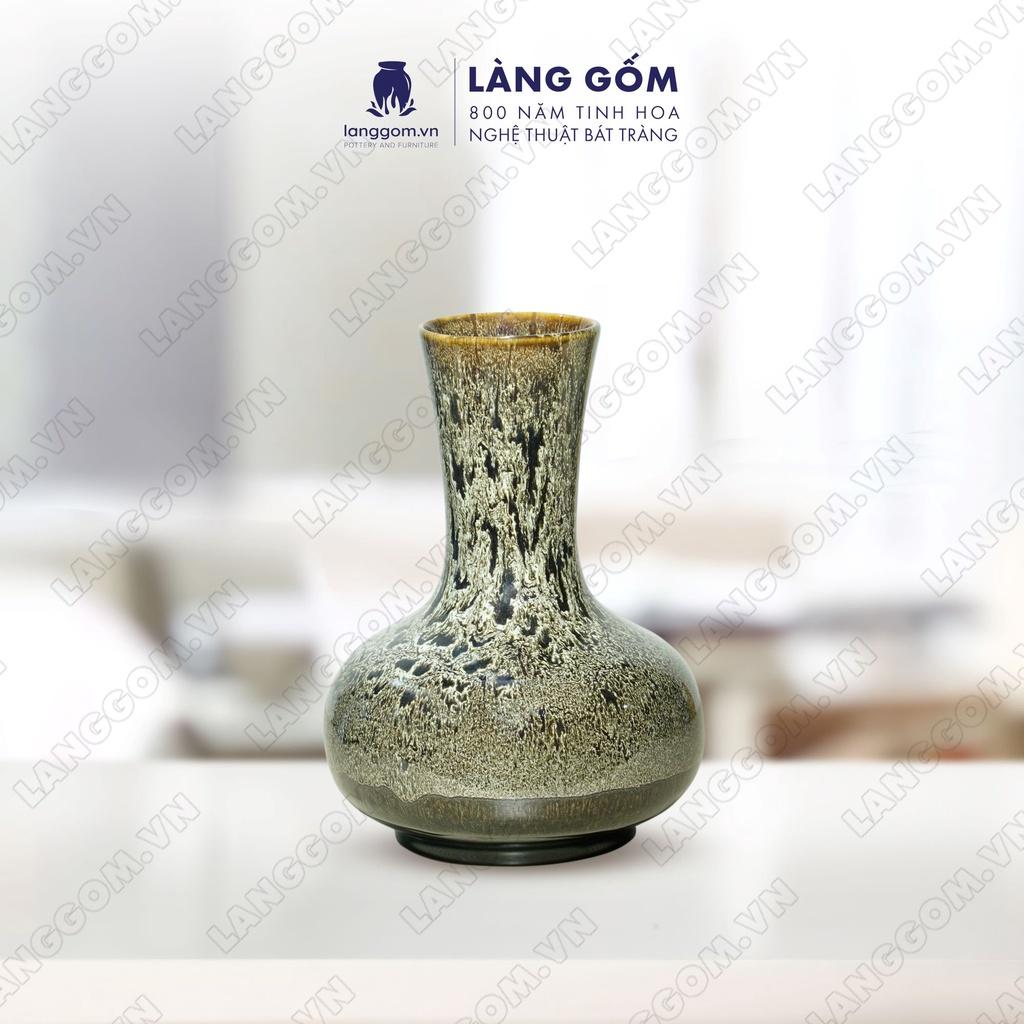 Bình hoa, lọ hoa Gốm sứ Bát Tràng cao cấp men hỏa biến dáng tỏi dẹt dùng làm quà tặng, trang trí - Làng Gốm Bát Tràng