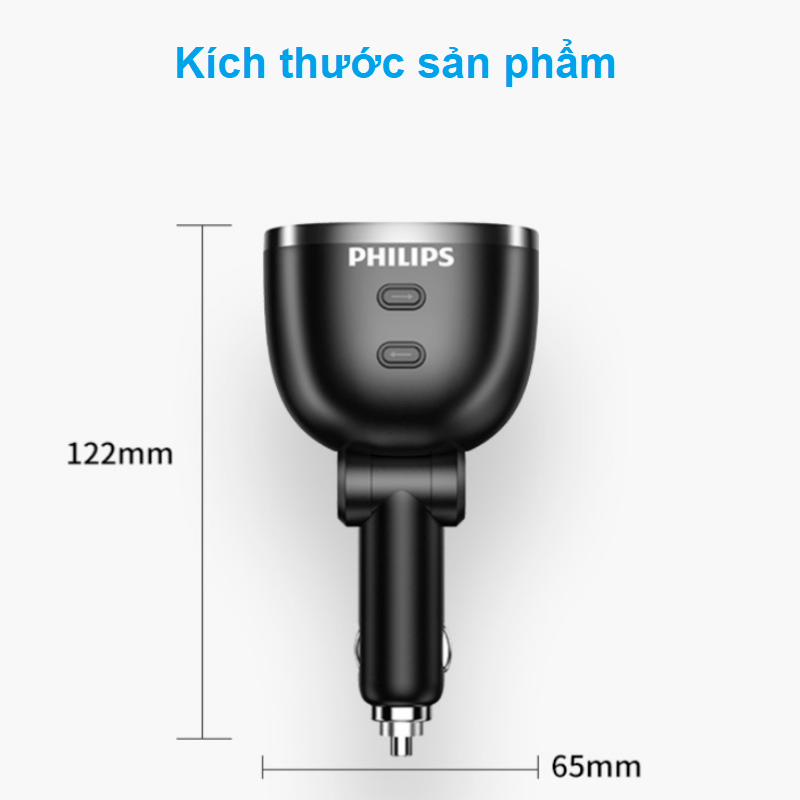 Bộ chia tẩu sạc ô tô cao cấp Philips DLP4007B/93 - Chế độ kết hợp 2 đầu ra - Bảo hành 24 tháng