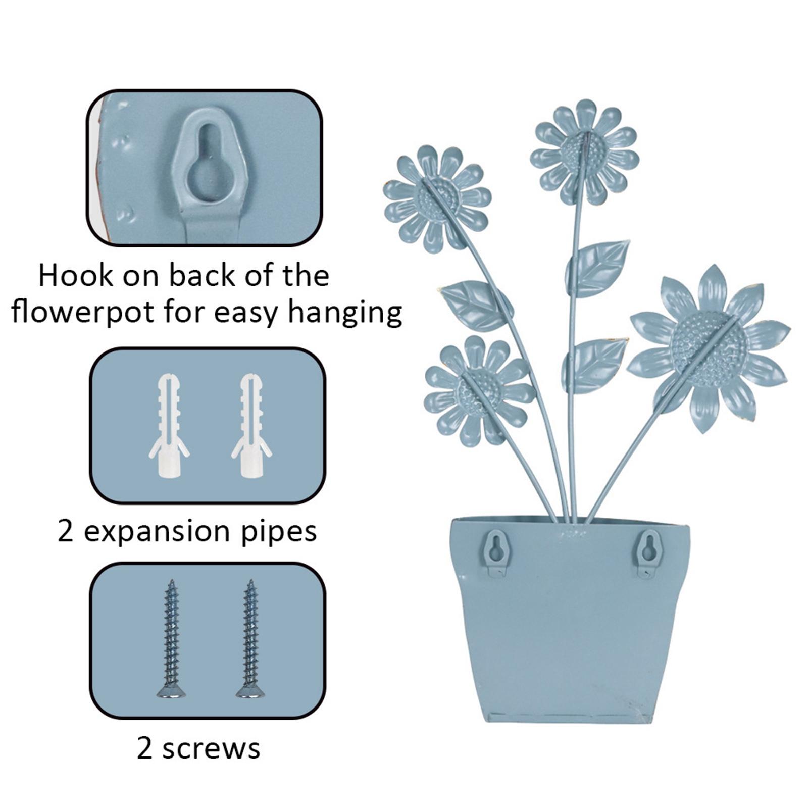 2Pcs Flower Pot Sculptures Yard Backyard Lawn Flower Metal Wall Art Decors