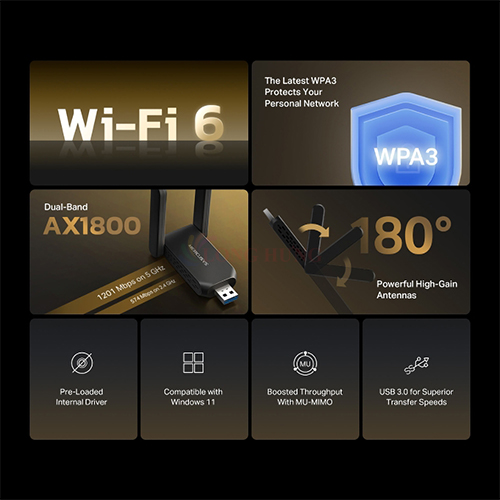 USB Wifi Mercusys AX1800 Dual Band High Gain Wireless MA72XH - Hàng chính hãng