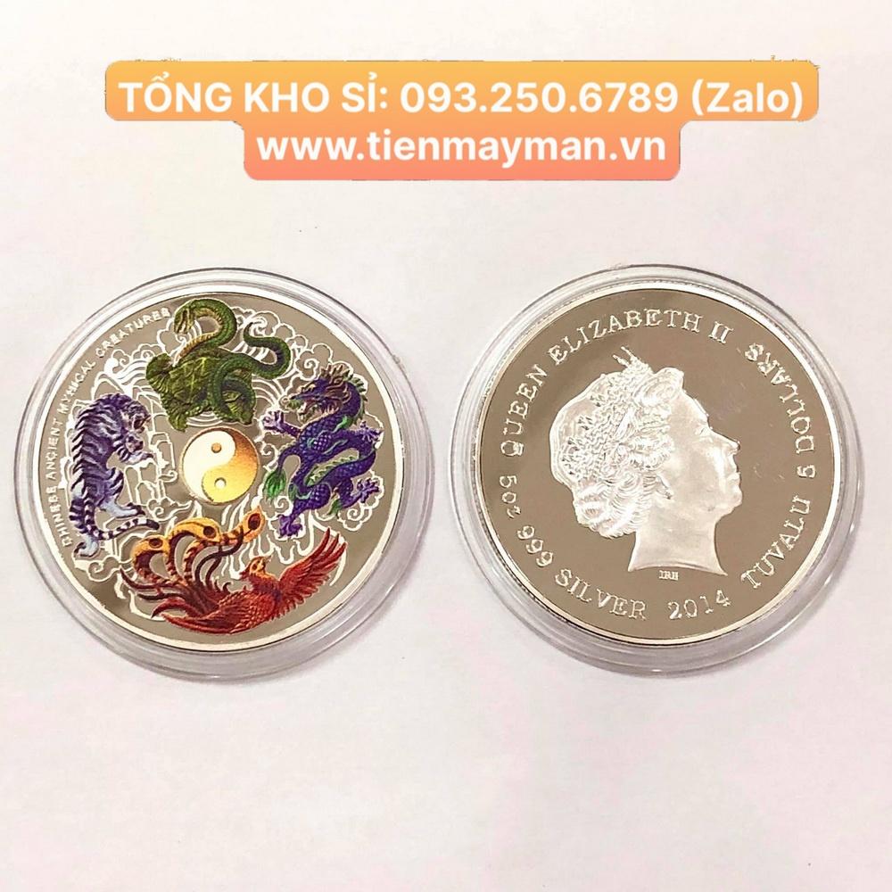 Xu Tứ Linh Đồng Xu Phong Thủy Đep & May Mắn, kèm Túi Gấm Đỏ - PASA COLLECTION