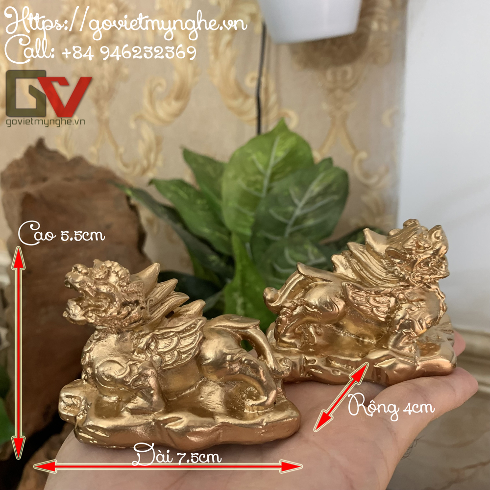 Cặp Tượng Đá Tỳ Hưu Phong Thủy - Màu Nhũ Vàng - Size Nhỏ