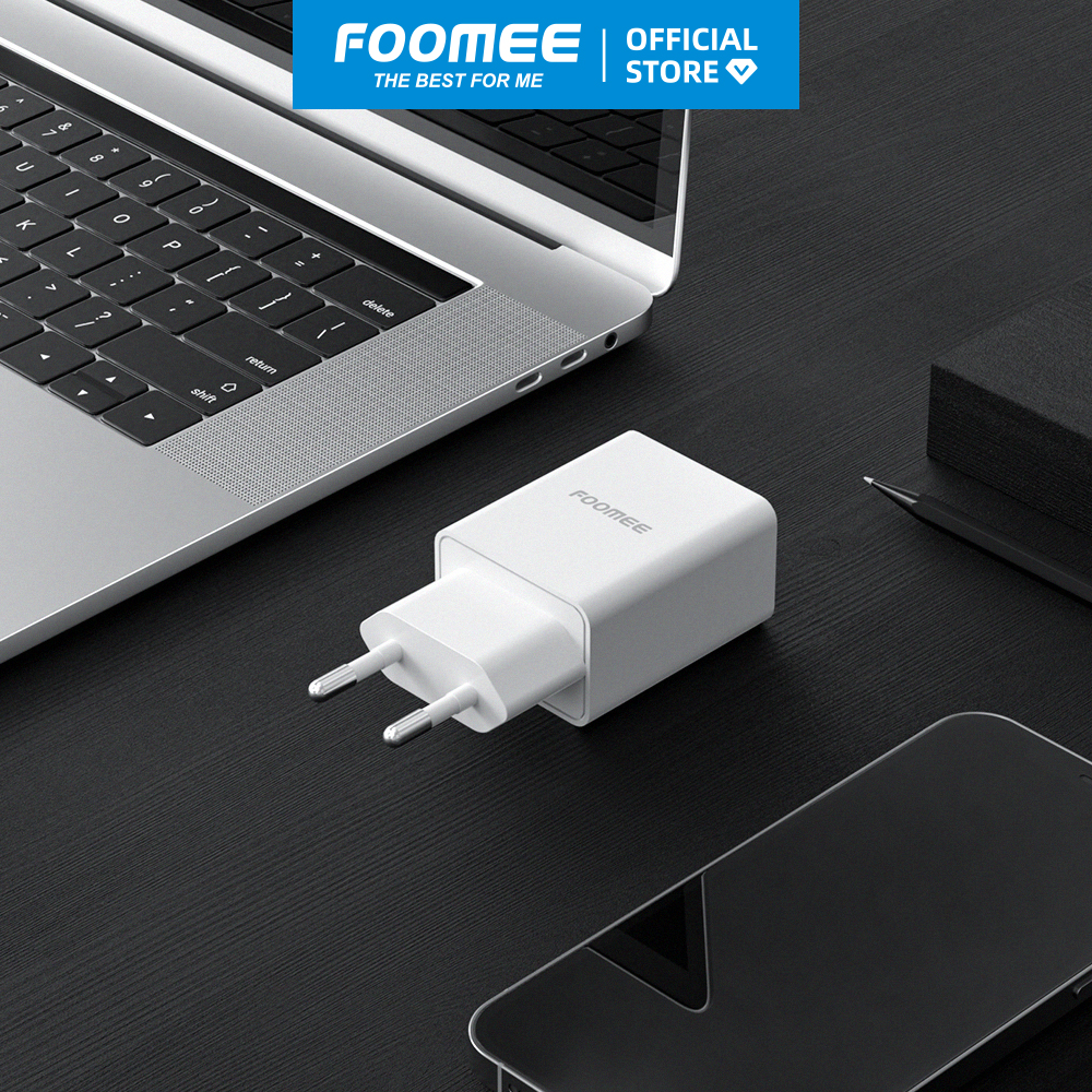 Củ sạc 2 cổng USB FOOMEE CC26 - Màu Trắng/Đen - Sạc An Toàn 2 Thiết Bị Cùng Lúc - Hàng chính hãng