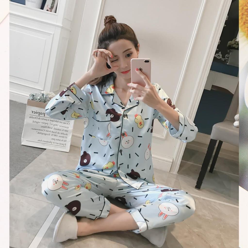 Đồ bộ Pijama lụa áo dài tay, quần dài - Đồ Mặc Nhà Nữ Cao Cấp Hàng Loại 1 Mềm Mại B57