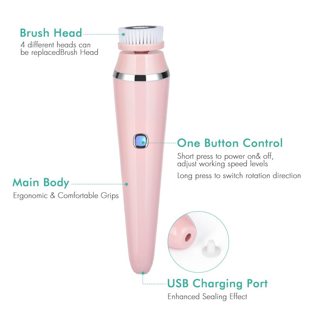 4 Trong 1 Điện Làm Sạch Da Mặt Bàn Chải Máy Mát Xa Mặt Ốp Sạc Sonic Lăn Mụn Đầu Đen Tẩy Lỗ Chân Lông Bụi