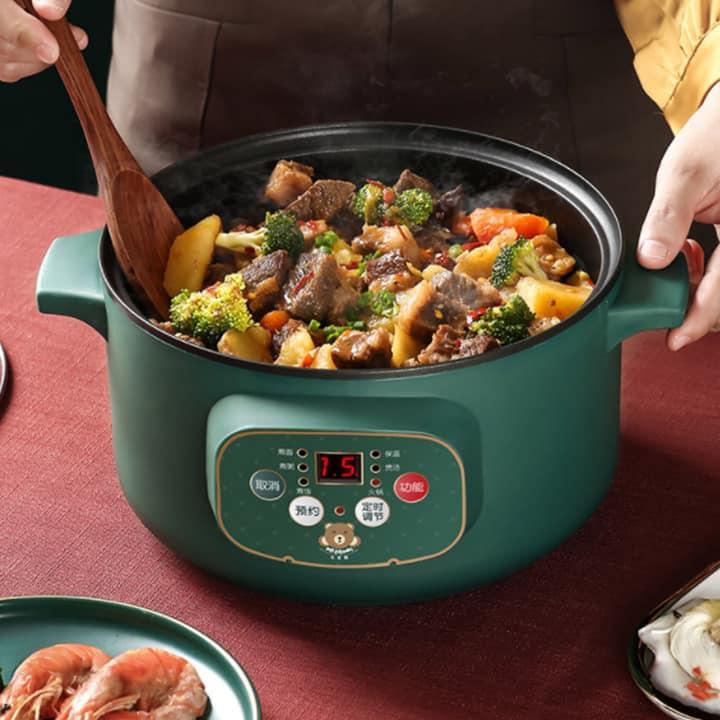 Nồi Lẩu Điện Đa Năng Chống Dính Vân Đá ELECTRIC COOKER POT Shanban 24cm Kèm Hấp Inox Cao Cấp.