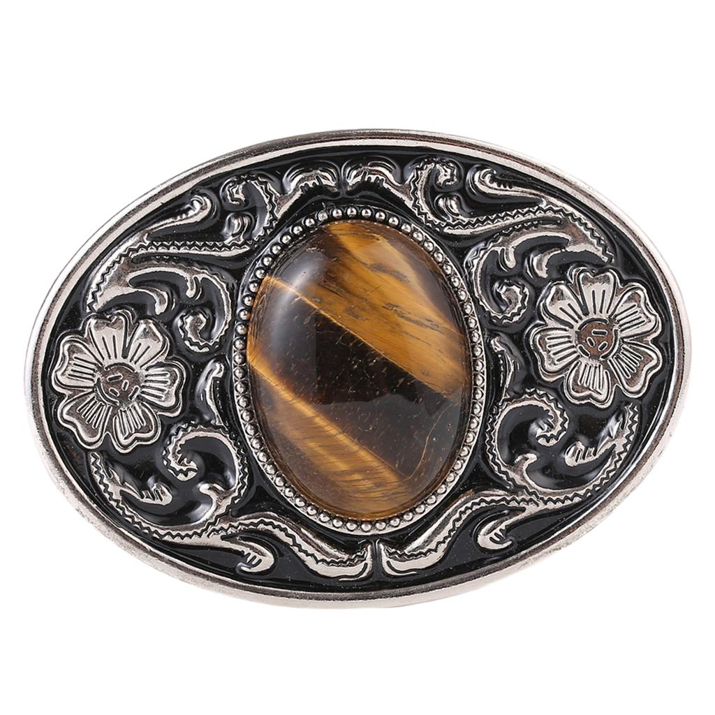 Retro Style Cowboy Belt Buckle Turquoise Stone Buckle 9x7cm Antique Silver