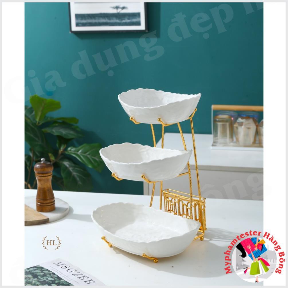 KHAY SỨ ĐỰNG BÁNH KẸO - HOA QUẢ BÀN LỄ TÂN, KỆ BẾP, PHÒNG KHÁCH CAO CẤP VÂN SẦN KHUNG INOX KHÔNG HAN RỈ