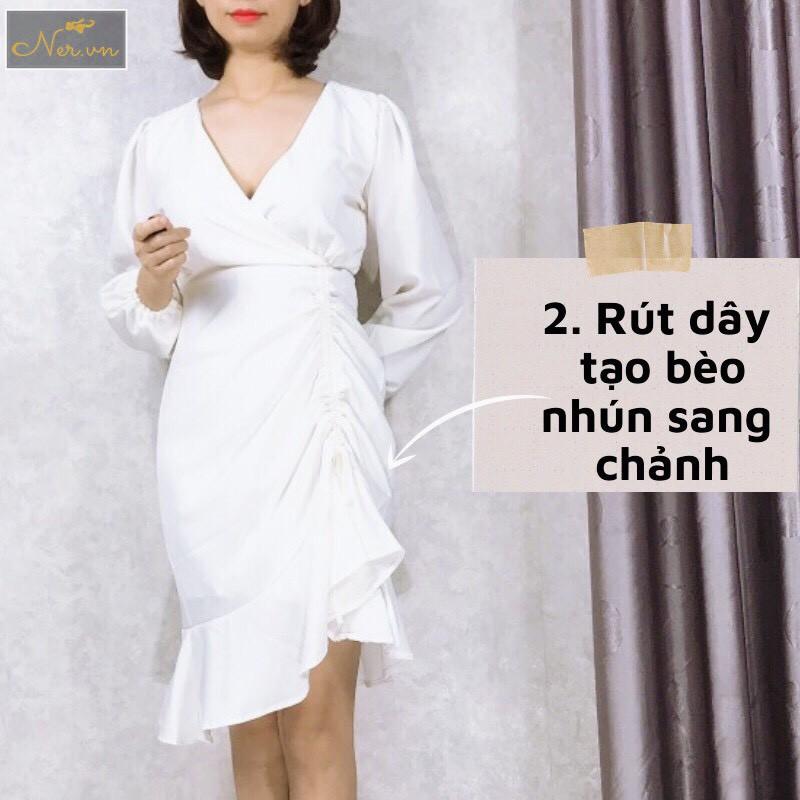 Đầm DỰ TIỆC dáng suông cao cấp, bèo nhúng lai váy siêu xinh, siêu sang, 2 màu đỏ, trắng. Thương hiệu NER – N52