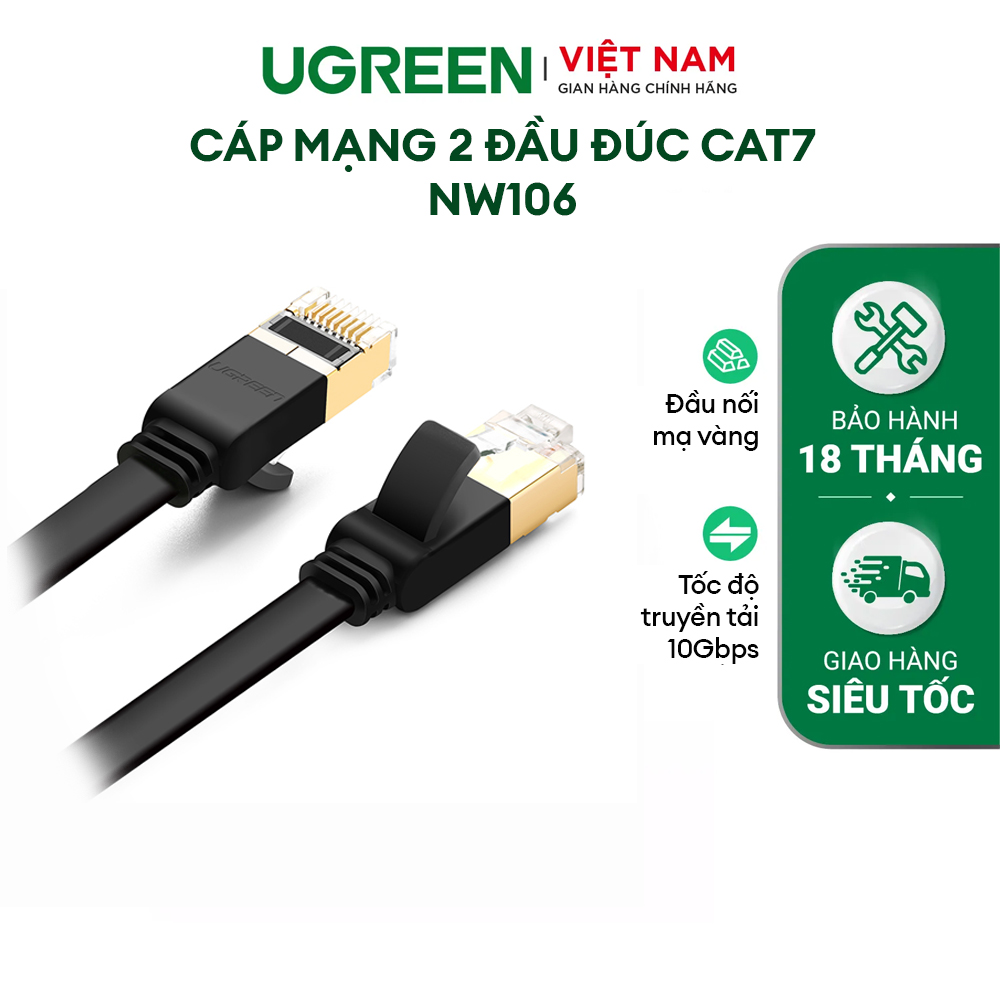 Cáp mạng 2 đầu đúc Cat7 UTP Patch Cords dạng dẹt dài 1M UGREEN NW106 11260 - Hàng chính hãng