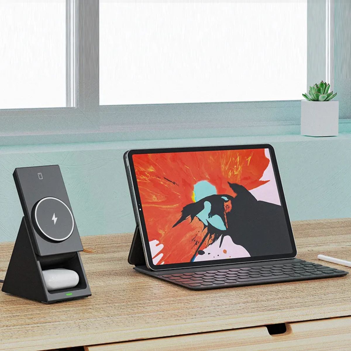 Giá đỡ điện thoại mag-safe tích hợp sạc không dây 3in 1 Choetech T600 dùng cho iphone, tai nghe và cho apple watch