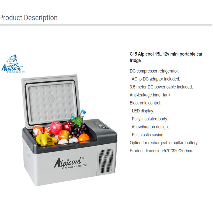 Tủ lạnh mini dùng trong nhà và trên ô tô nhãn hiệu Alpicool C15 công suất 45W làm lạnh nhanh - Hàng Nhập Khẩu