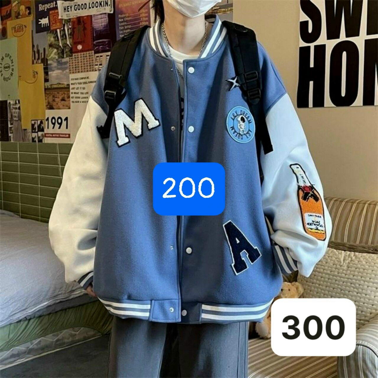 Áo Khoác Cardigan Chữ M - A Hình Chai - Bomber Bóng Chày Nỉ Kiểu Rộng Unisex Nam Nữ Cặp Đôi Mặc Chống Nắng - Lạnh