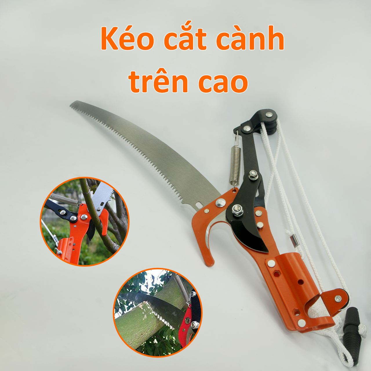 Kéo cắt cành trên cao giật dây 3 bánh kèm cưa