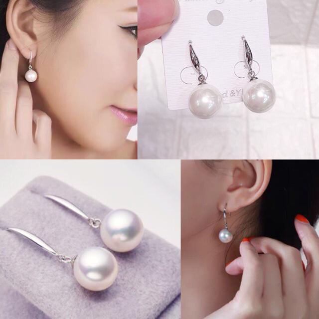 Khuyên tai đính hạt:kiểu móc ngoắc,màu trắng
