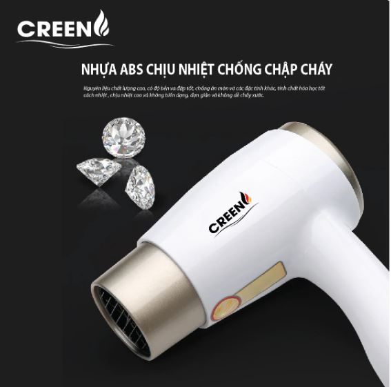 Máy sấy tóc gắn tường CREEN CR-ST1200, sấy nhanh khô, ion âm dưỡng ẩm không hại tóc - Hàng chính hãng