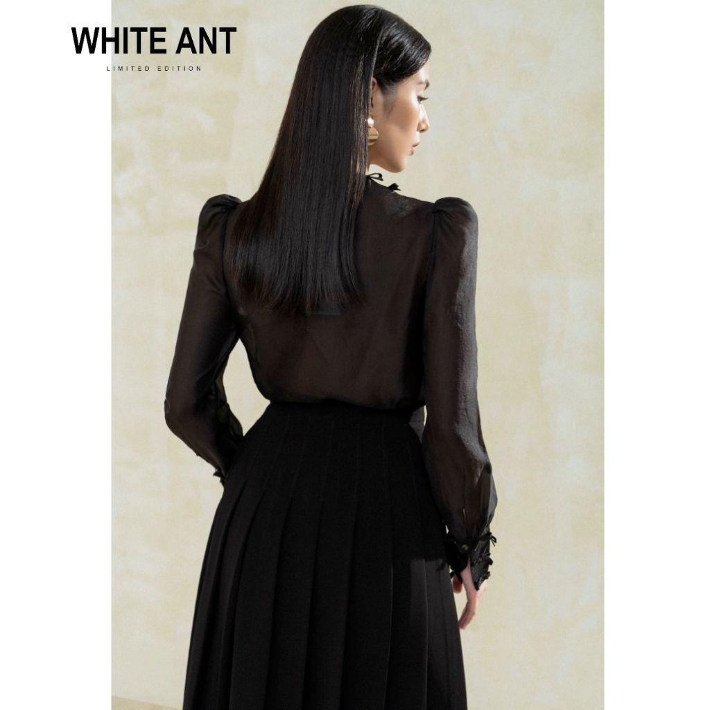 Áo Sơ Mi Nữ Công Sở Dài Tay WHITE ANT PAKER SHIRT Thiết Kế Ngực Họa Tiết Đông Dương, Chất Liệu Lụa Mềm Mịn 170300067