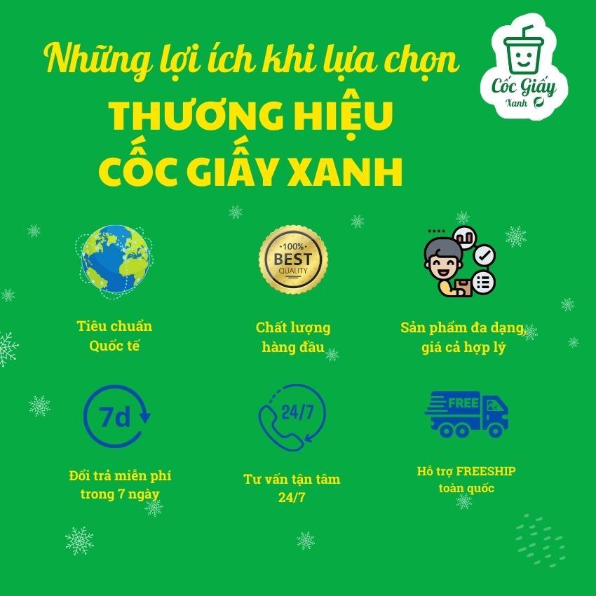 50 CỐC GIẤY XANH 360ml Dùng 1 Lần Uống Nước, Giấy Tráng 2 Lớp PE Dày Dặn, Cứng Cáp