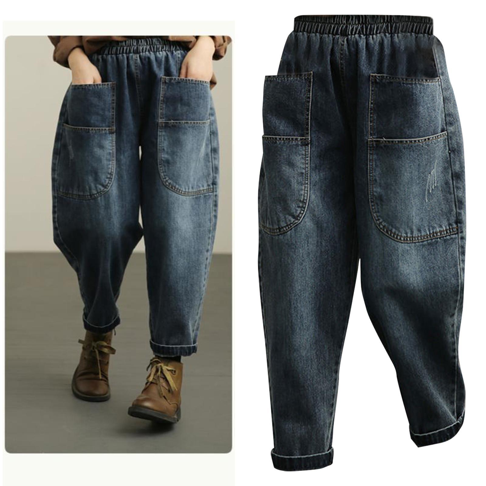 Women's Harem Cropped Pants Spring Summer Big Pockets Breathable Baggy Jeans