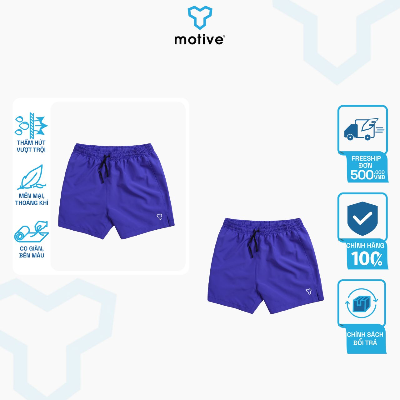QUẦN THỂ THAO NAM 1 LỚP - 2 TÚI MOTIVE SPORT SHORT MEN 2 POCKET - Xanh