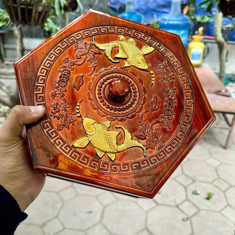 Khay Đựng Bánh Kẹo Mứt Tết Giả Gỗ Phúc Lộc Thọ – Hộp Mứt Tết Cá Chép Vàng 7 Ngăn Sang Trọng, Tiện Lợi - HÀNG CHÍNH HÃNG MINIIN