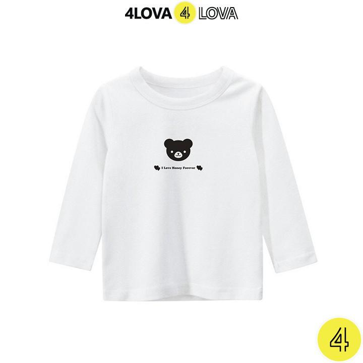 Áo thun dài tay cổ tròn 4LOVA cho bé trai và bé gái in hình gấu nhỏ xinh mẫu 2 BT&BG-AG