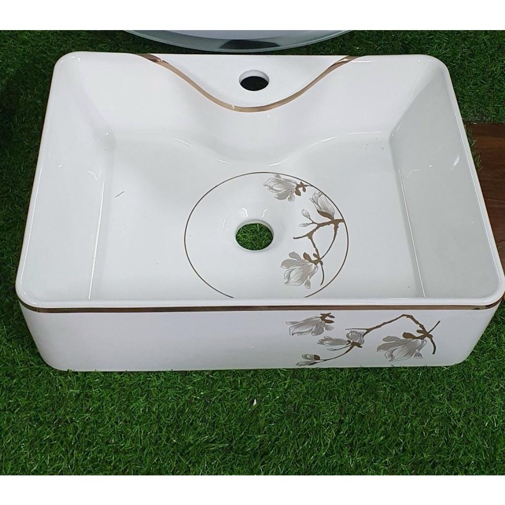 Chậu lavabo đặt bàn vuông họa tiết hoa