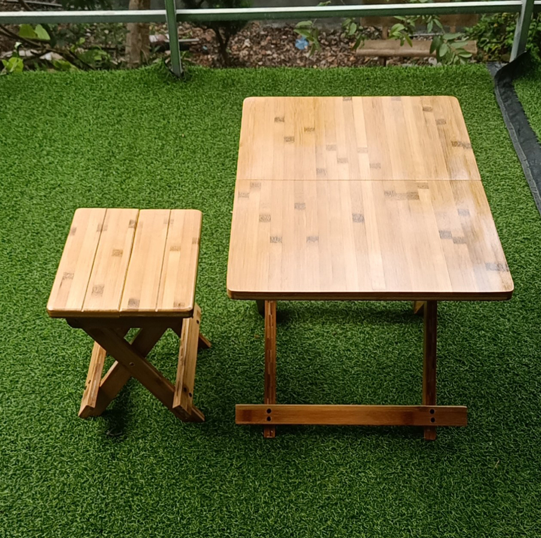 Bàn gỗ gấp xếp mini gấp gọn để được cốp ô tô bằng gỗ Tre Tự Nhiên Màu Vàng Vân gỗ Tre rất đẹp, Dùng để di du lịch,dã ngoại - Bàn gỗ gấp gọn đi dã ngoại du lịch