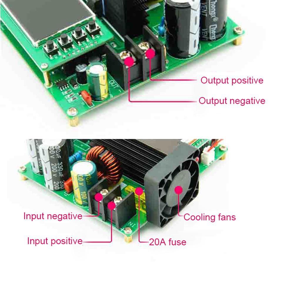 900W Boost Converter Constant Current Constant Voltage Module DC9-60V Input DC10-120V Output Max 15A Current High Precise Voltage Transformer Regulator with 1.77inch TFT Display