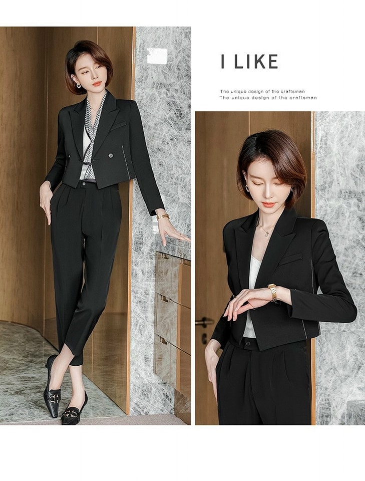 Set Nguyên Bộ Vest Áo Croptop Phối Nút Thời Trang