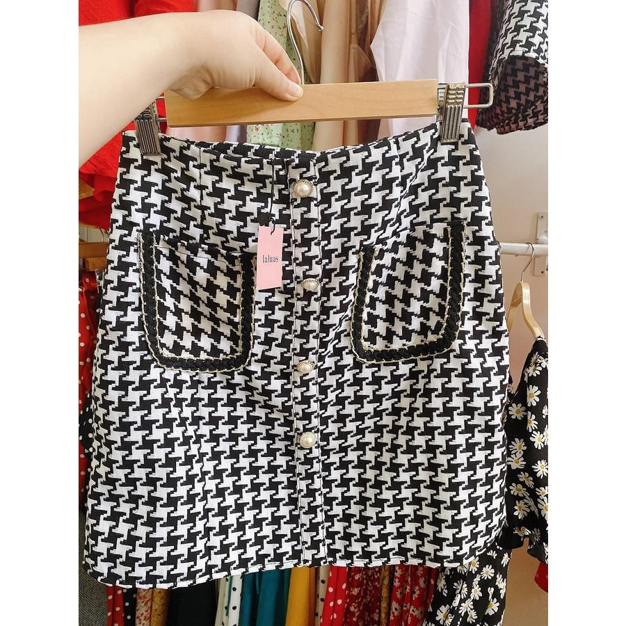 Chân váy công sở giả dạ tweed Laluas