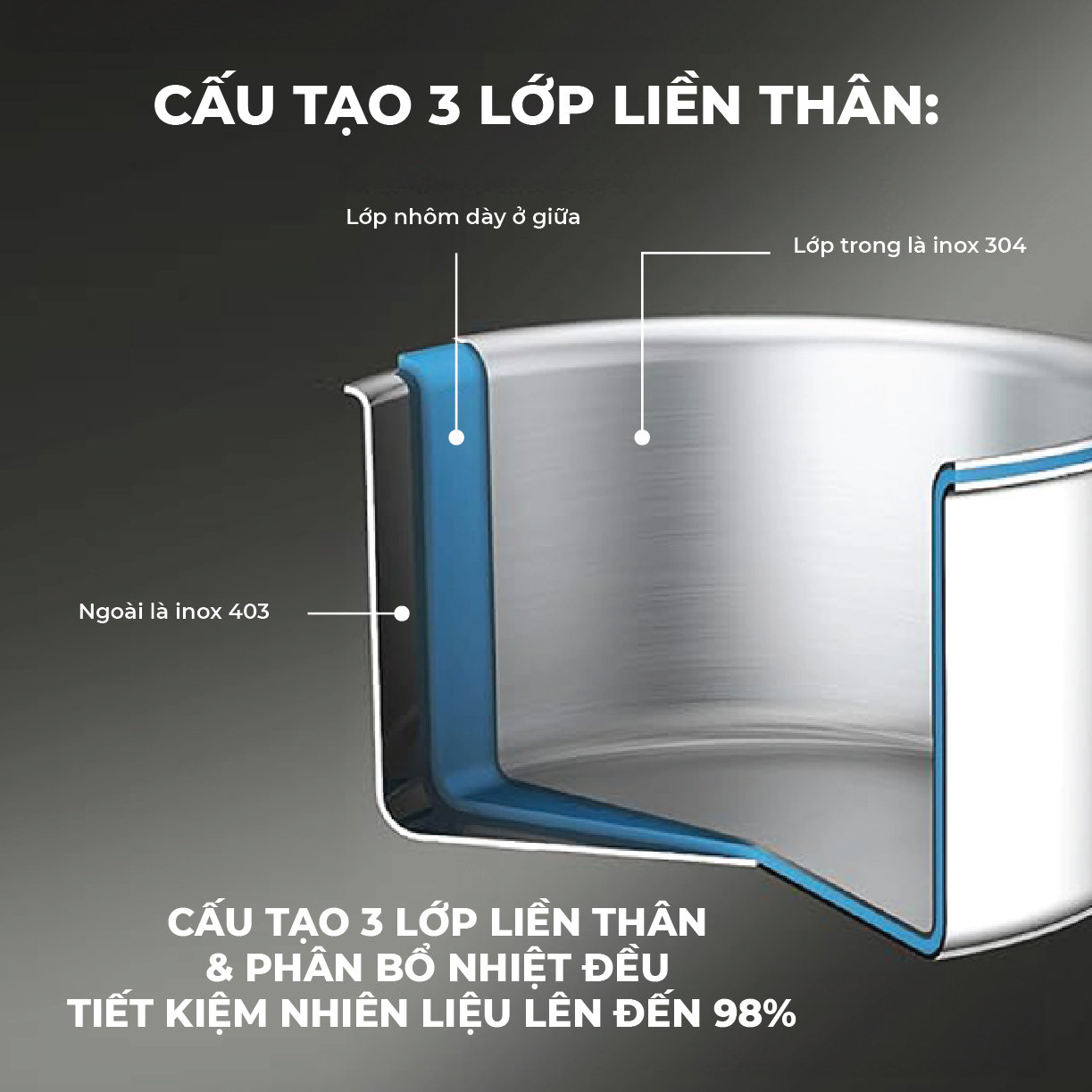 Quánh inox 3 lớp liền khối Kalpen Emer EM16 size 16cm - Hàng Đức, bảo hành 30 năm