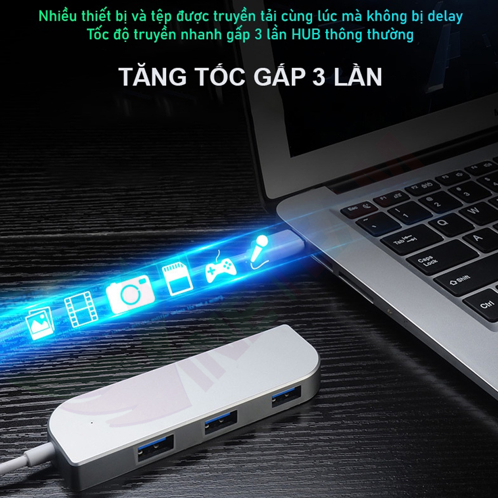 Hub Type C Và Hub USB 3.0 Tốc Độ Cao 4 Cổng Vinetteam 2013U/2013T Cáp Chuyển Đổi Dành Cho Macbook Pro Laptop PC Hỗ Trợ Sạc Pin Kết Nối Đa Năng Ổ Cứng Bàn Phím Chuột Máy In, Thiết Bị Chia Cổng USB - Hàng Chính Hãng