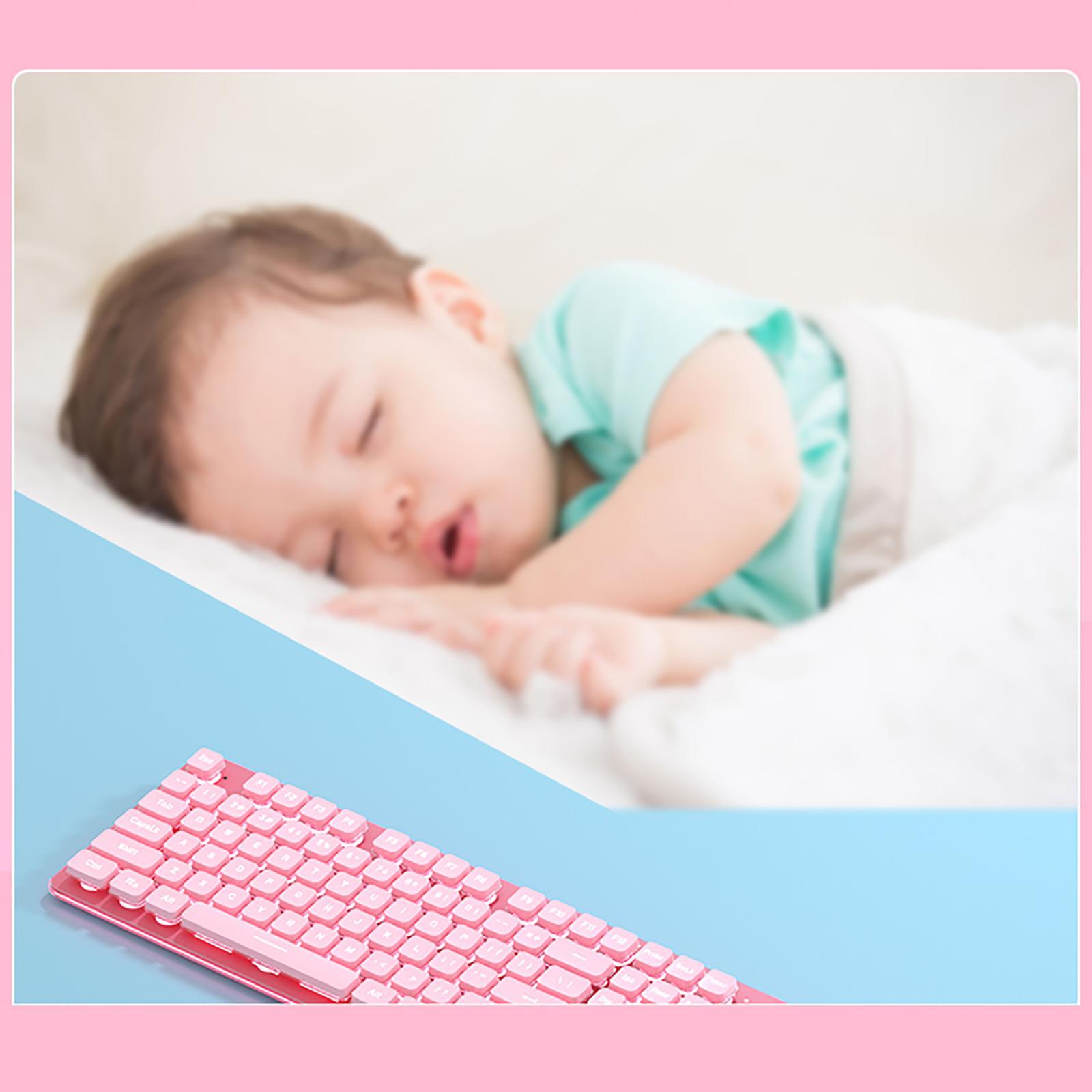 Portable 2.4G Wireless Keyboard Mouse Set 104 Keys USB Charging Pink White