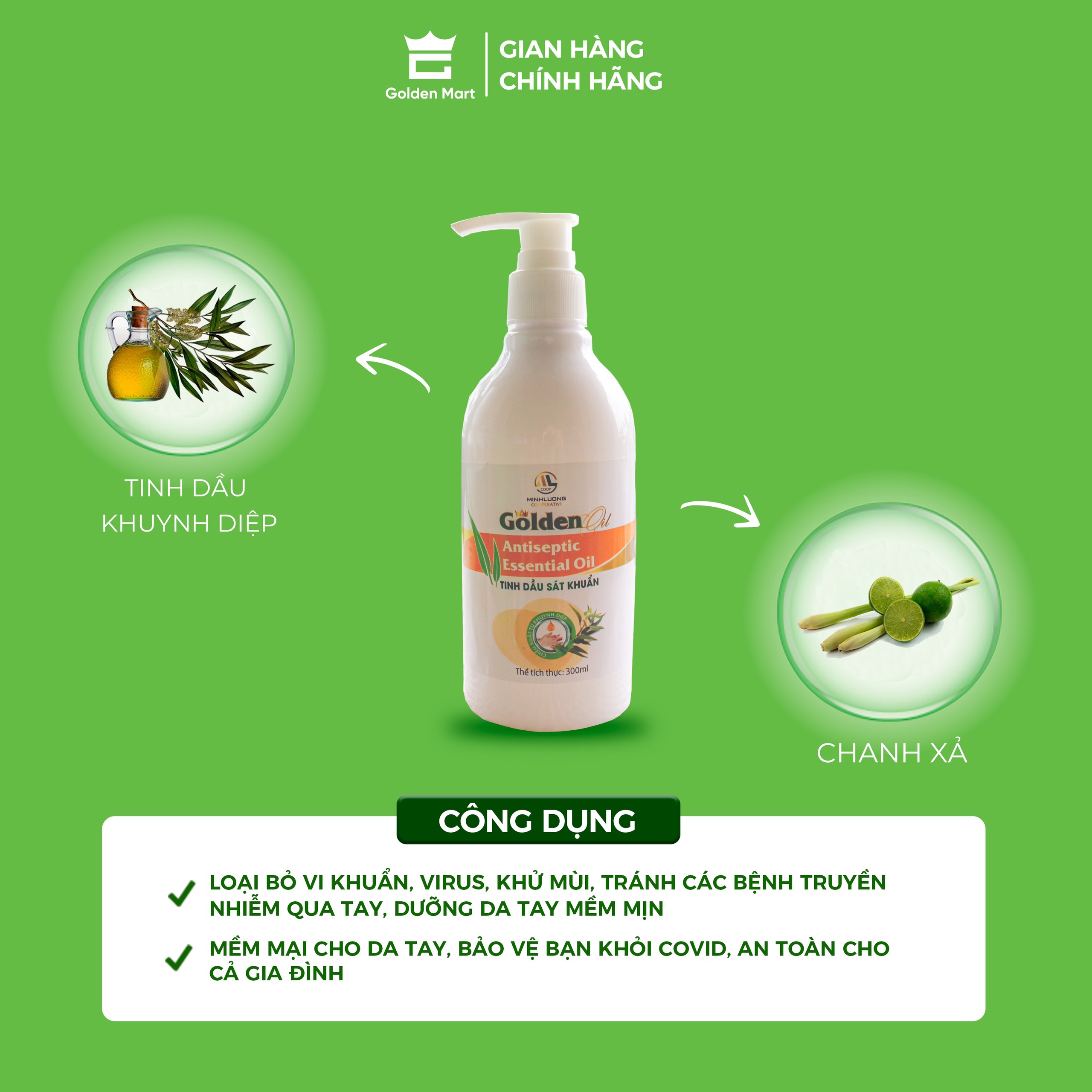 Tinh dầu sát khuẩn tay GOLDEN - 100% thiên nhiên giúp làm làm sạch và nuôi dưỡng da tay