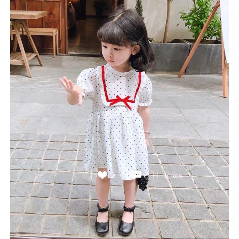 Váy bé gái chấm bi siêu xinh tay ngắn tiểu thư - sỉ quần áo trẻ em