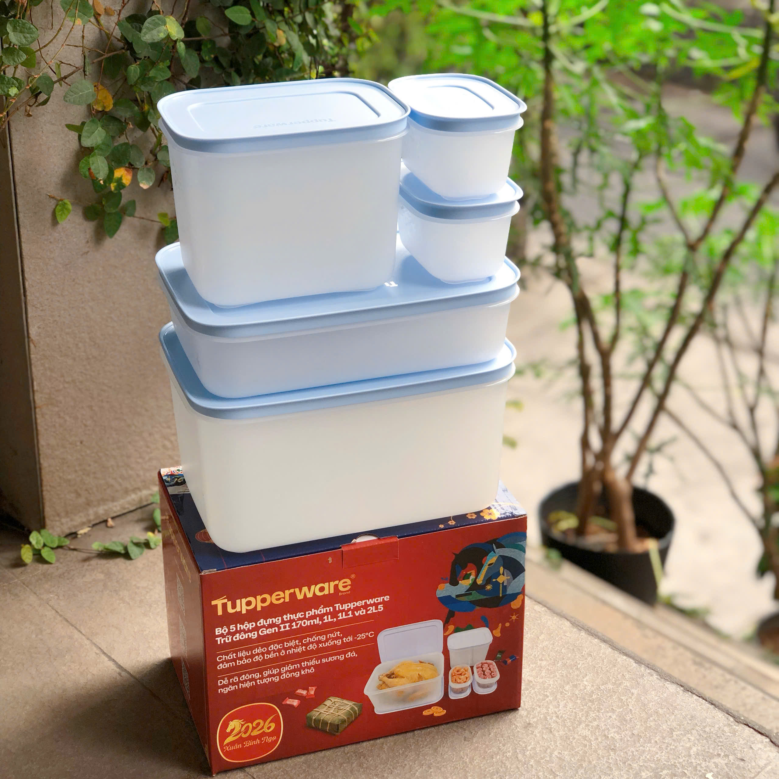 Bộ 5 hộp đựng thực phẩm Tupperware trữ đông Gen II 170ml, 1L, 1L1 và 2L5