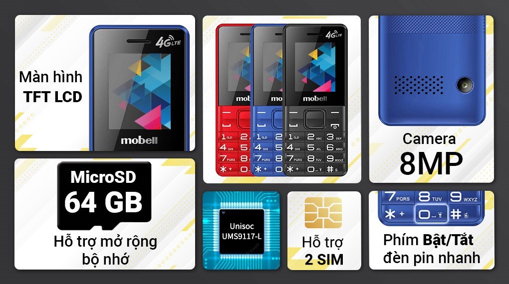 Điện thoại Mobell M239 4G - 2 SIM - Hàng chính hãng